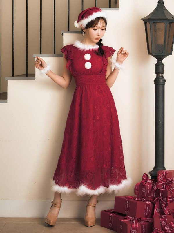 画像10: 【サンタSALE!!】【サンタコス 4点セット】【S-Lサイズ/1カラー】フラワーレースワンピースサンタ[OF01] (10)