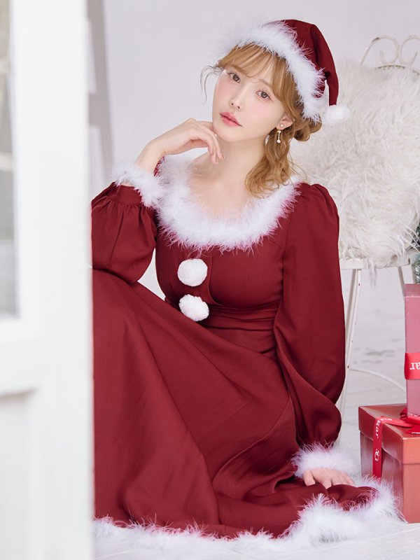 画像1: 【サンタSALE!!】【即日発送】【サンタコス 4点セット】【S-Lサイズ/2カラー】バックリボンフレアワンピースサンタコスプレ[OF01] (1)
