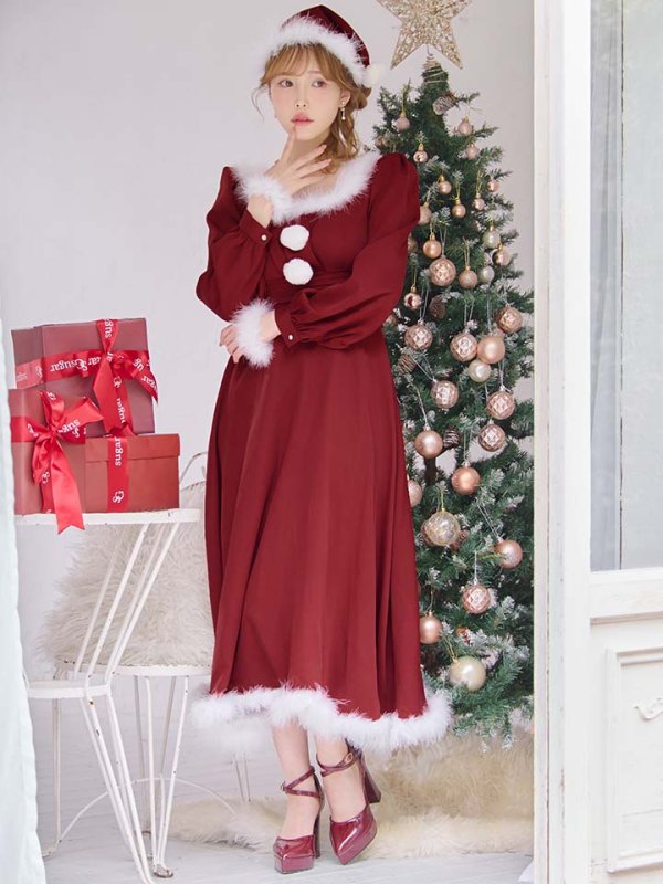 画像2: 【サンタSALE!!】【即日発送】【サンタコス 4点セット】【S-Lサイズ/2カラー】バックリボンフレアワンピースサンタコスプレ[OF01] (2)