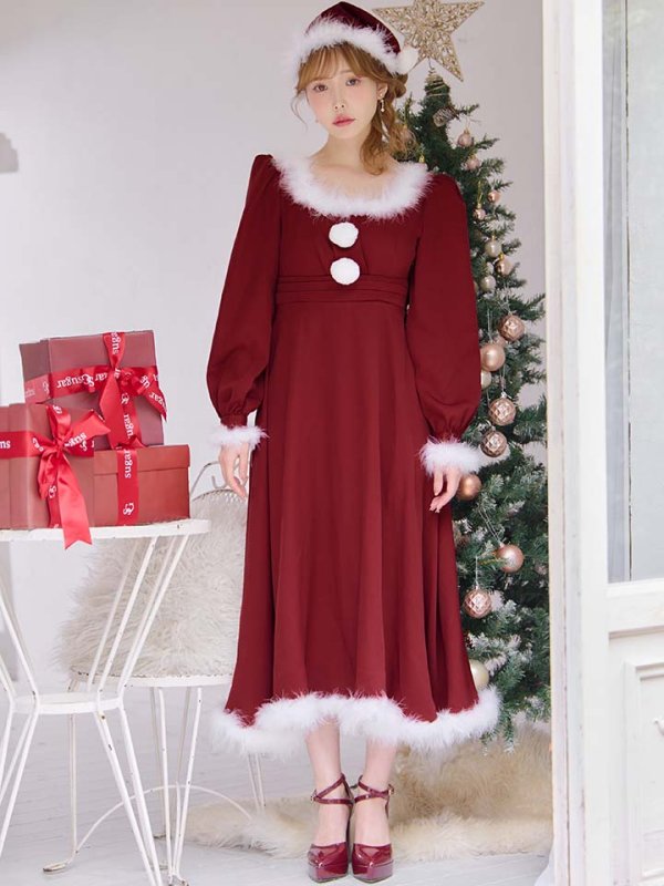 画像7: 【サンタSALE!!】【即日発送】【サンタコス 4点セット】【S-Lサイズ/2カラー】バックリボンフレアワンピースサンタコスプレ[OF01] (7)