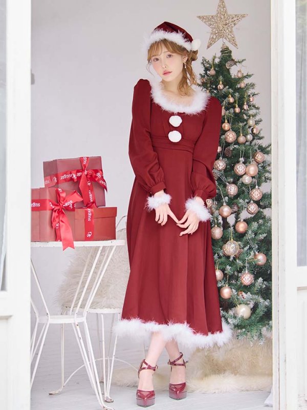 画像10: 【サンタSALE!!】【即日発送】【サンタコス 4点セット】【S-Lサイズ/2カラー】バックリボンフレアワンピースサンタコスプレ[OF01] (10)