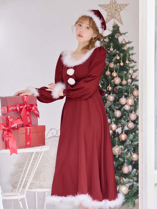 画像14: 【サンタSALE!!】【即日発送】【サンタコス 4点セット】【S-Lサイズ/2カラー】バックリボンフレアワンピースサンタコスプレ[OF01] (14)