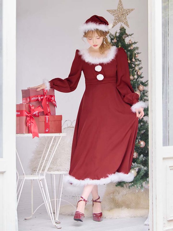 画像16: 【サンタSALE!!】【即日発送】【サンタコス 4点セット】【S-Lサイズ/2カラー】バックリボンフレアワンピースサンタコスプレ[OF01] (16)