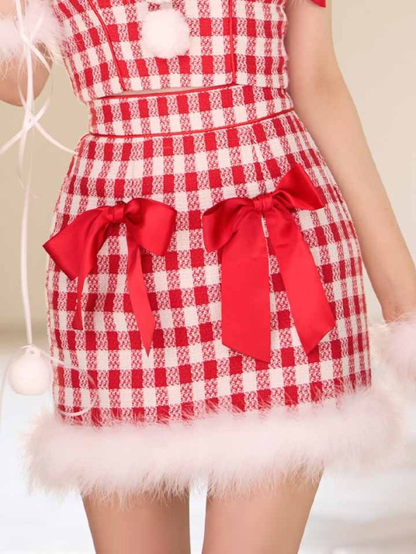 画像19: 【ノベルティ対象】【即日発送！】【サンタコス 6点セット】【XS-Lサイズ/1カラー】ショルダーリボン赤チェックタイトサンタ[YMT] (19)