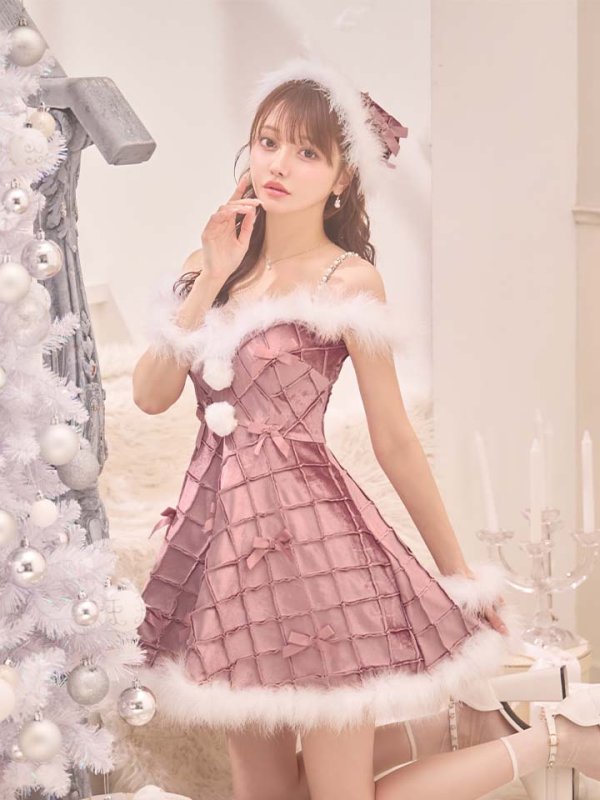 画像5: 【サンタSALE!!】【即日発送！】【サンタコス 4点セット】【XS-XLサイズ/2カラー】リボンモチーフパールショルダーフレアサンタ[OF04] (5)