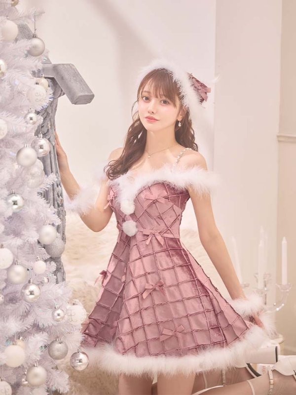 画像9: 【サンタSALE!!】【即日発送！】【サンタコス 4点セット】【XS-XLサイズ/2カラー】リボンモチーフパールショルダーフレアサンタ[OF04] (9)