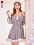 画像2: 【即日発送！】【サンタコス 3点セット】【XS-Lサイズ/2カラー】フロントビッグリボンオフショル袖付きフレアサンタ[OF04] (2)