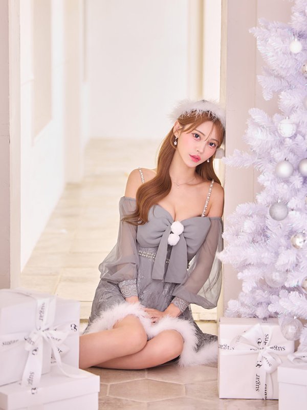 画像18: 【即日発送！】【サンタコス 3点セット】【XS-Lサイズ/2カラー】フロントビッグリボンオフショル袖付きフレアサンタ[OF04] (18)