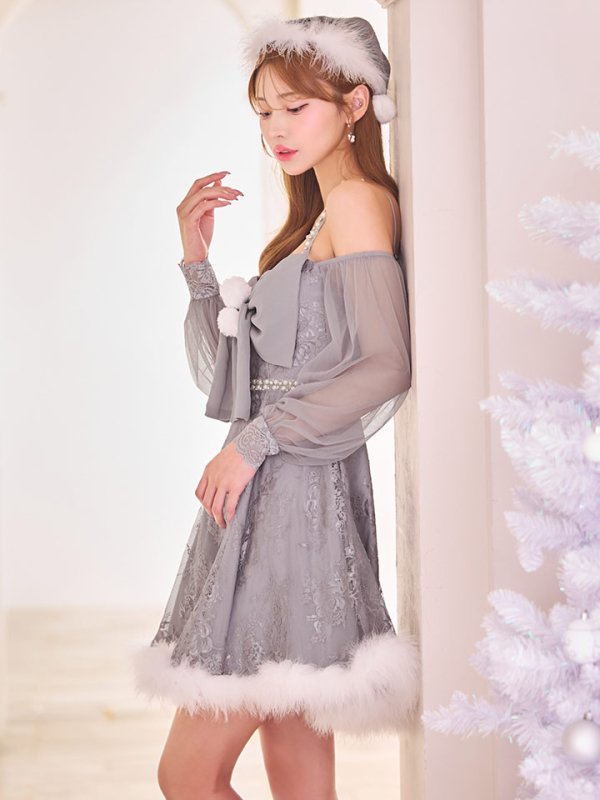 画像19: 【即日発送！】【サンタコス 3点セット】【XS-Lサイズ/2カラー】フロントビッグリボンオフショル袖付きフレアサンタ[OF04] (19)