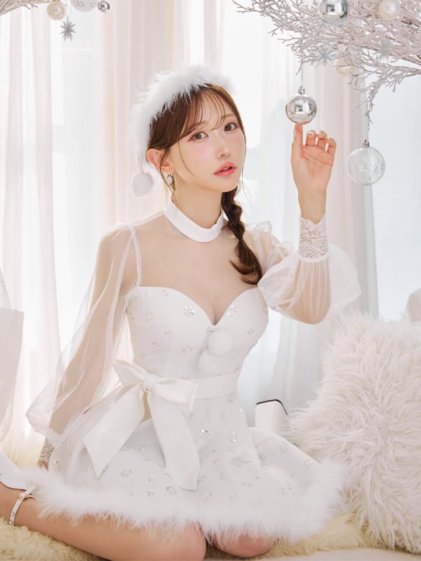 画像14: 【サンタSALE!!】【即日発送！】【サンタコス 4点セット】【XS-XLサイズ/2カラー】チュールロングスリーブハイネックサンタ[OF04] (14)