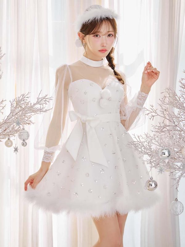 画像2: 【サンタSALE!!】【即日発送！】【サンタコス 4点セット】【XS-XLサイズ/2カラー】チュールロングスリーブハイネックサンタ[OF04] (2)