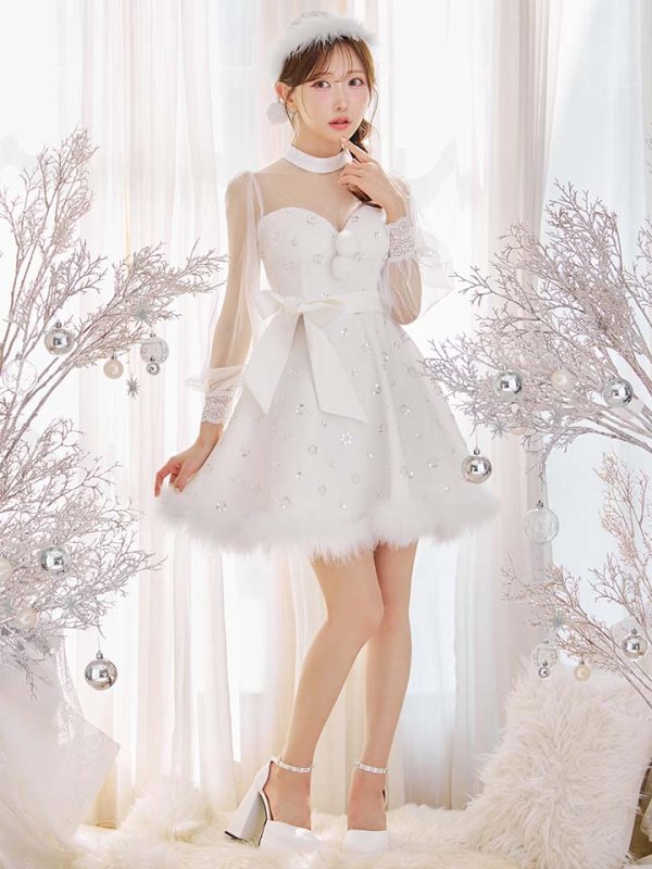 画像3: 【サンタSALE!!】【即日発送！】【サンタコス 4点セット】【XS-XLサイズ/2カラー】チュールロングスリーブハイネックサンタ[OF04] (3)