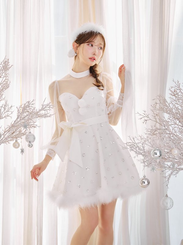 画像7: 【サンタSALE!!】【即日発送！】【サンタコス 4点セット】【XS-XLサイズ/2カラー】チュールロングスリーブハイネックサンタ[OF04] (7)