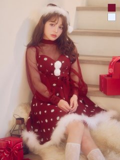 【サンタコス 4点セット】【XS-XLサイズ/1カラー】チュールロングスリーブハイネックサンタ