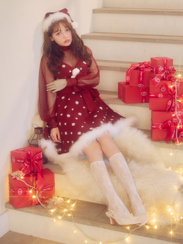 画像16: 【即日発送！】【サンタコス 4点セット】【XS-XLサイズ/1カラー】チュールロングスリーブハイネックサンタ[OF04] (16)