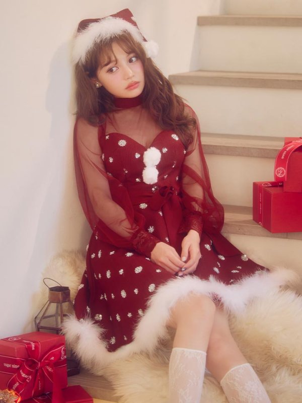 画像7: 【即日発送！】【サンタコス 4点セット】【XS-XLサイズ/1カラー】チュールロングスリーブハイネックサンタ[OF04] (7)