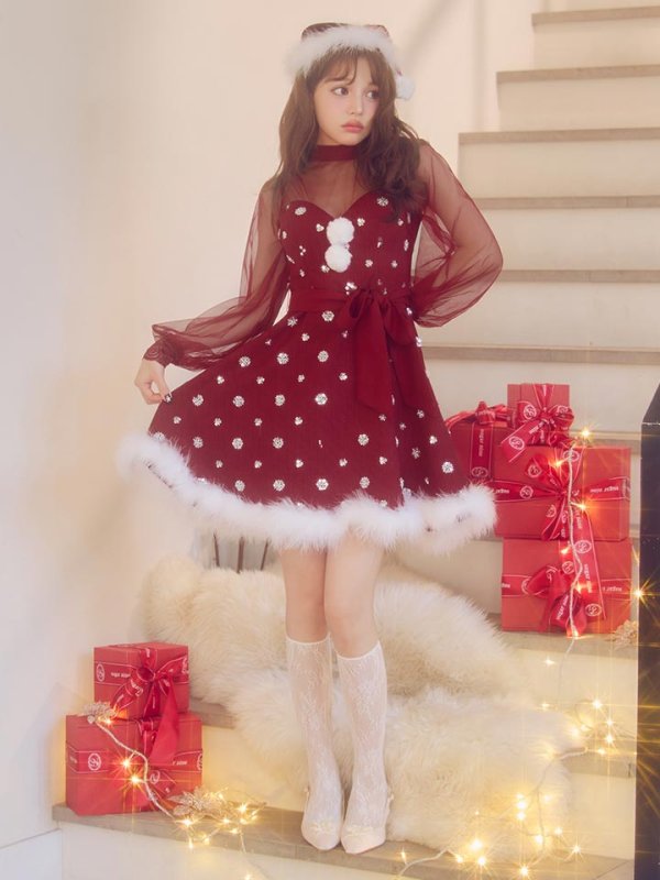 画像9: 【即日発送！】【サンタコス 4点セット】【XS-XLサイズ/1カラー】チュールロングスリーブハイネックサンタ[OF04] (9)