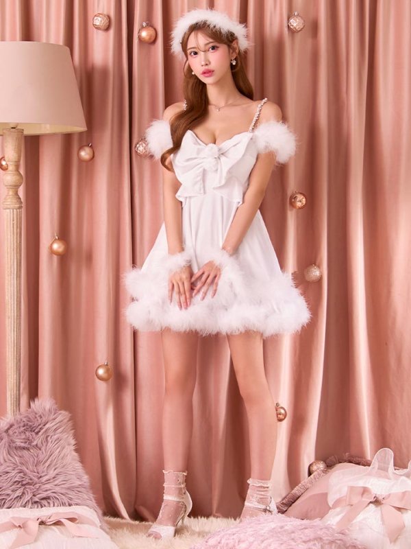 画像25: 【サンタSALE!!】【即日発送！】【サンタコス 4点セット】【XS-Lサイズ/4カラー】フロントビッグリボンオフショルフレアサンタ[OF04] (25)