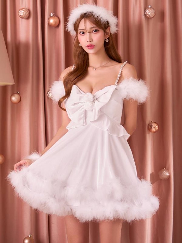 画像28: 【サンタSALE!!】【即日発送！】【サンタコス 4点セット】【XS-Lサイズ/4カラー】フロントビッグリボンオフショルフレアサンタ[OF04] (28)