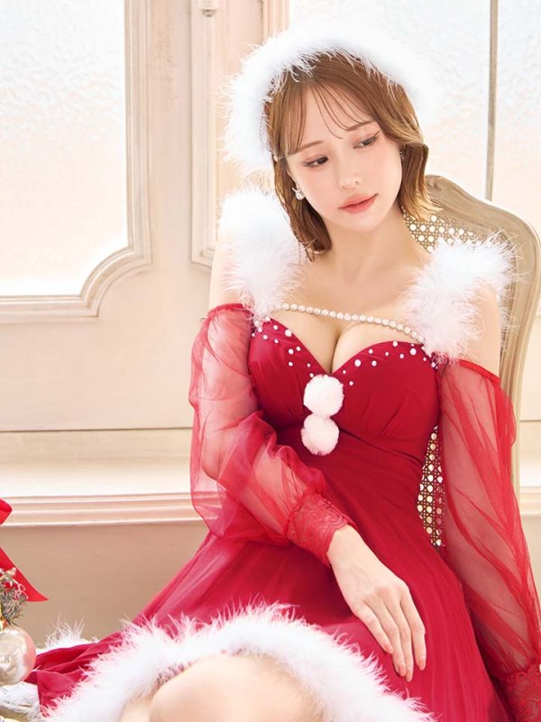 画像20: 【サンタSALE!!】【即日発送】【サンタコス 3点セット】【XS-XLサイズ/2カラー】シアーチュールオフショルダーサンタコスプレ[OF04] (20)