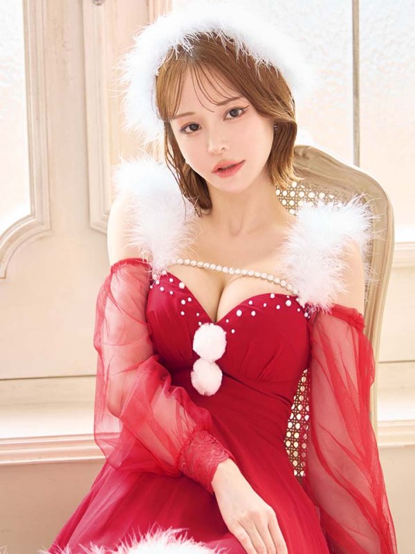 画像24: 【サンタSALE!!】【即日発送】【サンタコス 3点セット】【XS-XLサイズ/2カラー】シアーチュールオフショルダーサンタコスプレ[OF04] (24)