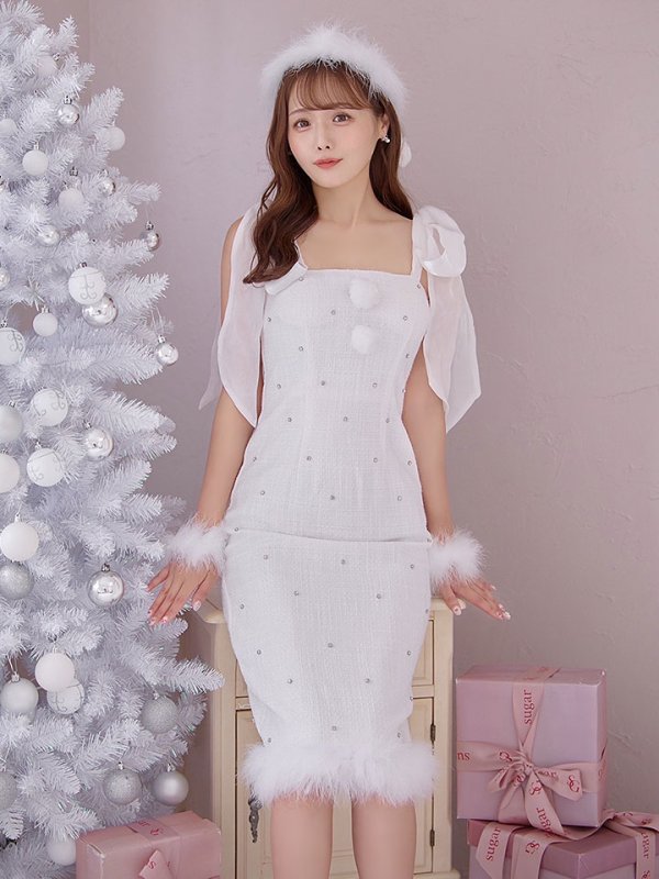 画像17: 【サンタSALE!!】【即日発送！】【サンタコス 4点セット】【S-Lサイズ/2カラー】リボンショルダーツイードビジューミディアムサンタコスプレ[OF04] (17)