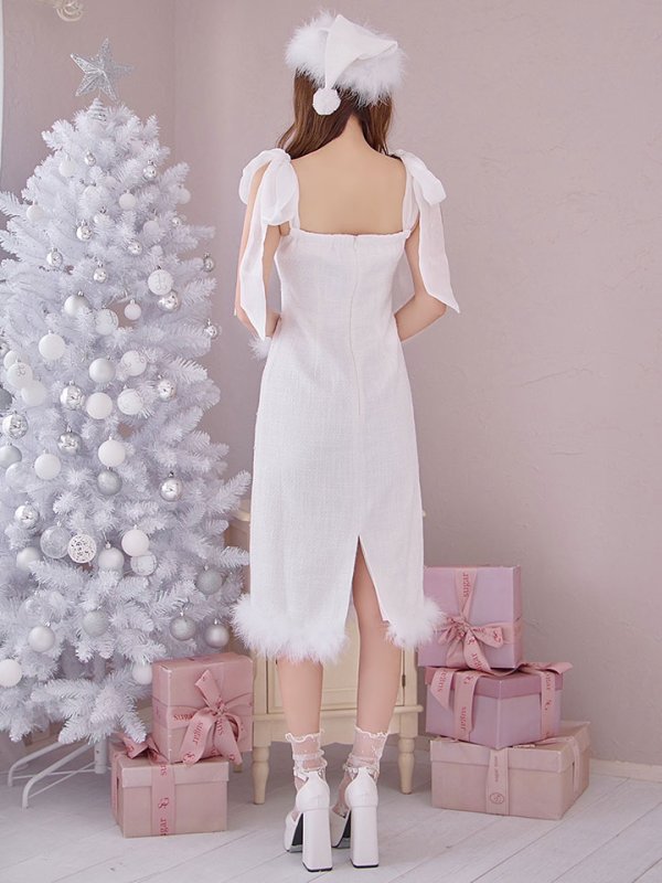 画像18: 【サンタSALE!!】【即日発送！】【サンタコス 4点セット】【S-Lサイズ/2カラー】リボンショルダーツイードビジューミディアムサンタコスプレ[OF04] (18)