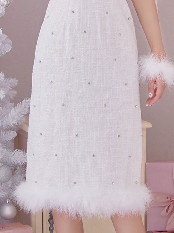 画像20: 【サンタSALE!!】【即日発送！】【サンタコス 4点セット】【S-Lサイズ/2カラー】リボンショルダーツイードビジューミディアムサンタコスプレ[OF04] (20)