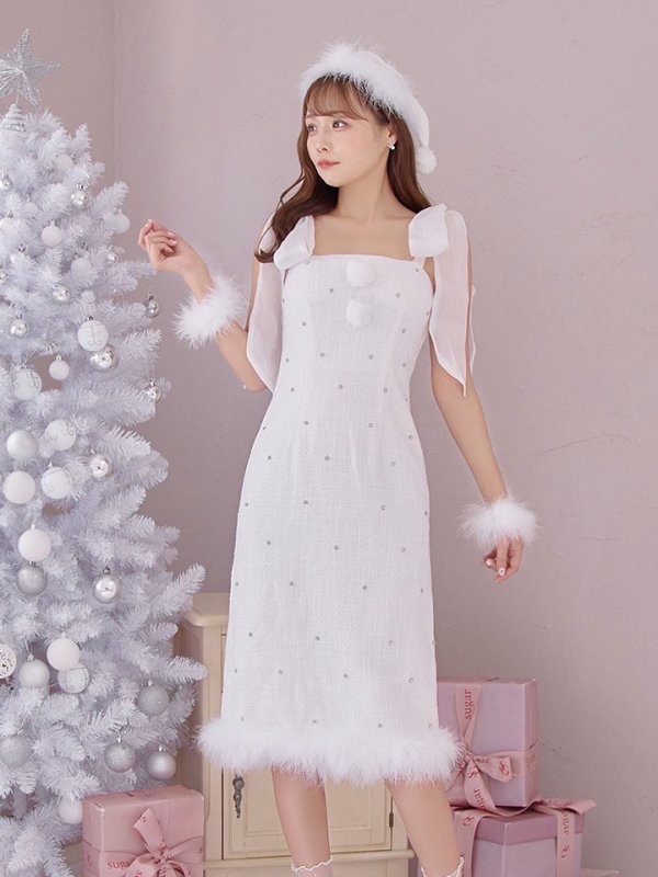 画像9: 【サンタSALE!!】【即日発送！】【サンタコス 4点セット】【S-Lサイズ/2カラー】リボンショルダーツイードビジューミディアムサンタコスプレ[OF04] (9)