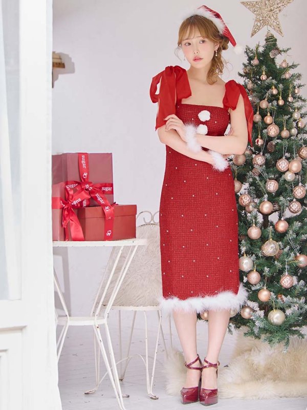 画像19: 【サンタSALE!!】【即日発送！】【サンタコス 4点セット】【S-Lサイズ/2カラー】リボンショルダーツイードビジューミディアムサンタコスプレ[OF04] (19)