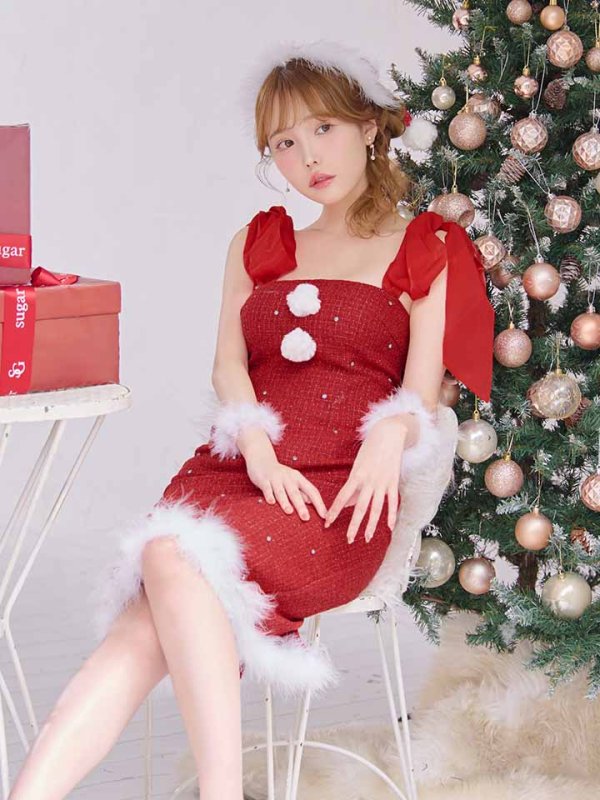 画像22: 【サンタSALE!!】【即日発送！】【サンタコス 4点セット】【S-Lサイズ/2カラー】リボンショルダーツイードビジューミディアムサンタコスプレ[OF04] (22)