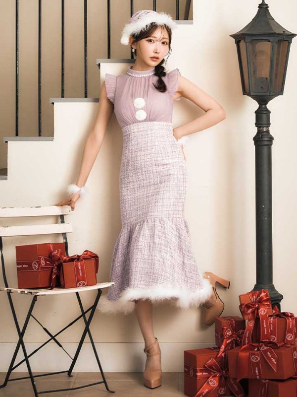 画像4: 【サンタSALE!!】【サンタコス 4点セット】【S-Lサイズ/1カラー】シースルーツイードサンタコスプレ[OF04] (4)