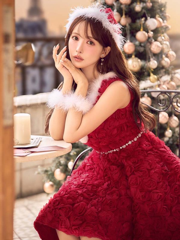 画像30: 【即日発送！】【サンタコス 4点セット】【S-Mサイズ/2カラー】立体ローズショートインスカートサンタコスプレ[OF04] (30)