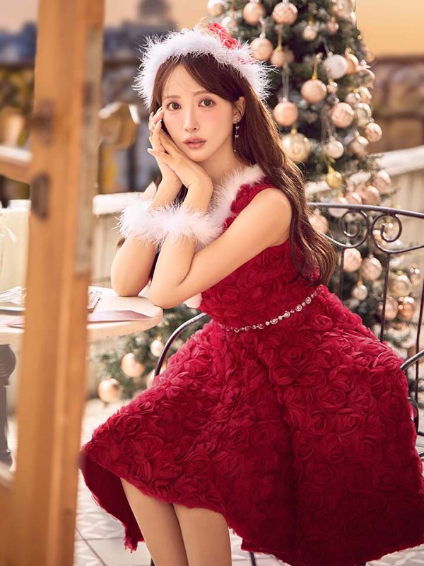 画像32: 【即日発送！】【サンタコス 4点セット】【S-Mサイズ/2カラー】立体ローズショートインスカートサンタコスプレ[OF04] (32)