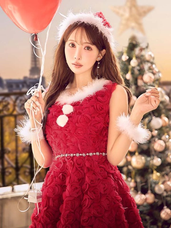 画像4: 【サンタSALE!!】【即日発送！】【サンタコス 4点セット】【S-Mサイズ/2カラー】立体ローズショートインスカートサンタコスプレ[OF04] (4)