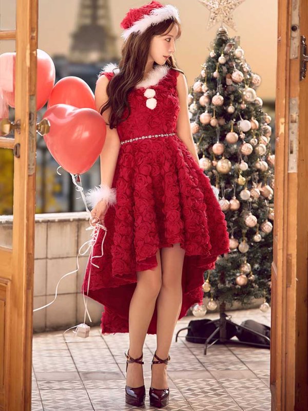 画像33: 【即日発送！】【サンタコス 4点セット】【S-Mサイズ/2カラー】立体ローズショートインスカートサンタコスプレ[OF04] (33)