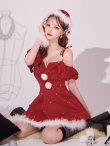 画像1: 【ノベルティ対象】【即日発送】【送料無料！】【サンタ】リボンキャミオフショルフリルサンタコスプレ【コスプレ4点セット】【XS-Lサイズ/2カラー】[OF01/OF04] (1)
