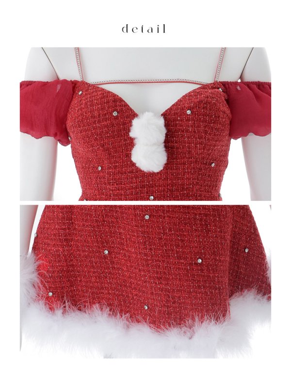 画像43: 【即日発送】【送料無料！】【サンタ】パフスリーブセットアップサンタコスプレ【コスプレ5点セット】【XS-Mサイズ/2カラー】[OF04] (43)