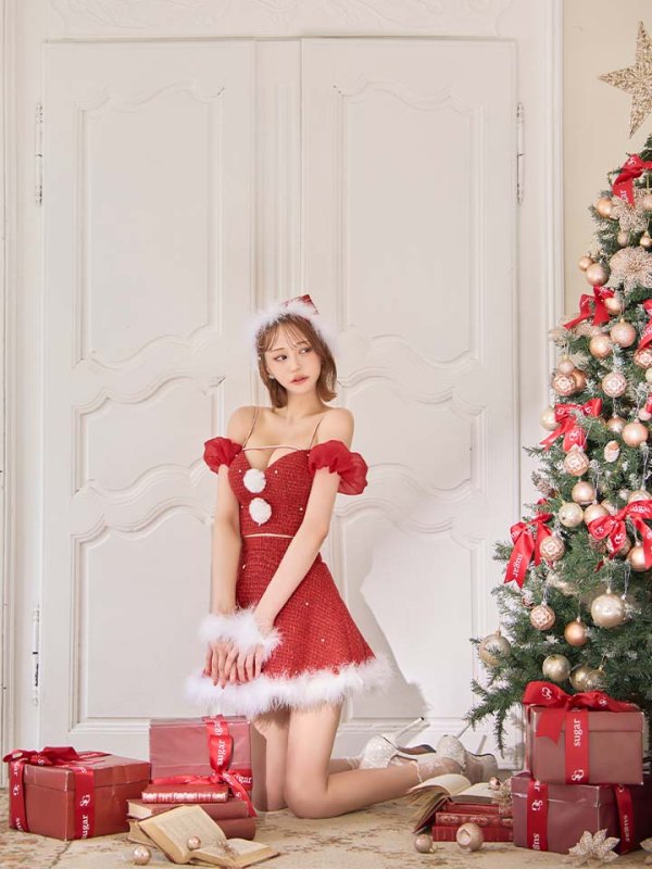 画像27: 【即日発送】【送料無料！】【サンタ】パフスリーブセットアップサンタコスプレ【コスプレ5点セット】【XS-Mサイズ/2カラー】[OF04] (27)