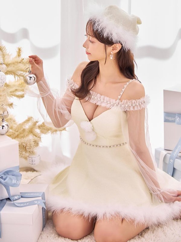 画像5: 【即日発送】【サンタ】シフォン長袖ツイードフレアーサンタコスプレ【コスプレ3点セット】【S-XLサイズ/2カラー】[OF04] (5)