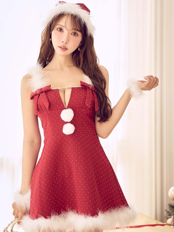 画像23: 【ノベルティ対象】【即日発送】【サンタ】リボンファーサンタコスプレ【コスプレ4点セット】【XS-XLサイズ/2カラー】[OF01/OF04] (23)