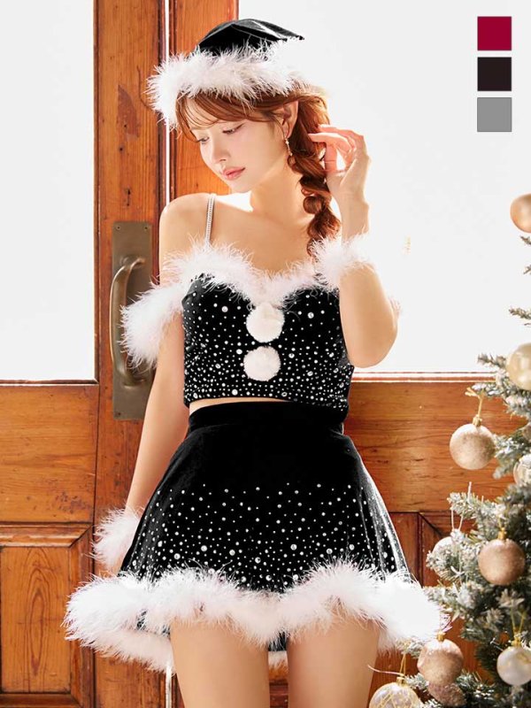 画像1: 【即日発送】【送料無料！】【サンタ】スノービジューセットアップサンタコスプレ【コスプレ5点セット】【XS-Lサイズ/3カラー】[OF04] (1)