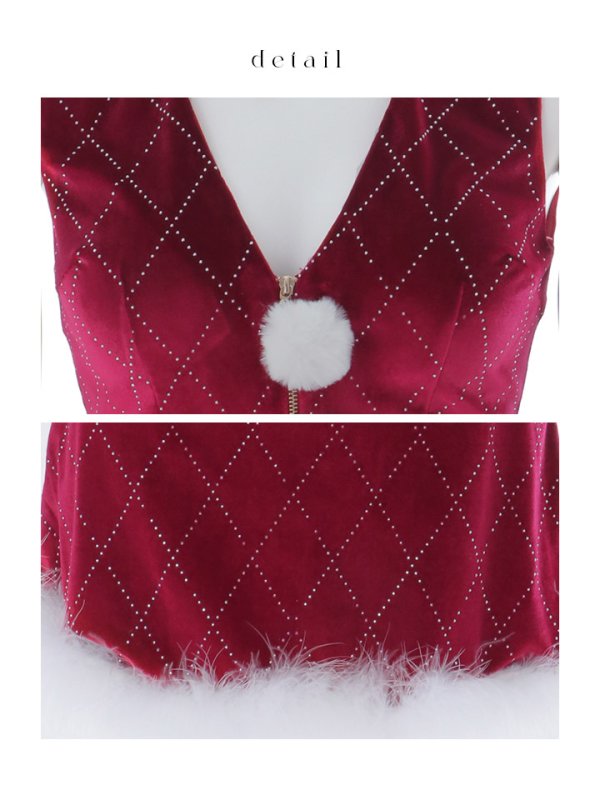 画像36: 【即日発送】【サンタ】ダイヤ柄ビジューベルト付きサンタコスプレ【コスプレ7点セット】【XS-Lサイズ/2カラー】[OF04] (36)