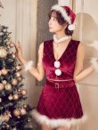 画像8: 【即日発送】【サンタ】ダイヤ柄ビジューベルト付きサンタコスプレ【コスプレ7点セット】【XS-Lサイズ/2カラー】[OF04] (8)