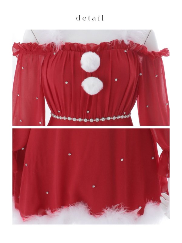 画像41: 【即日発送】【サンタ】袖付きシフォンワンピースビジューサンタコスプレ【コスプレ3点セット】【S-Mサイズ/2カラー】[OF04] (41)