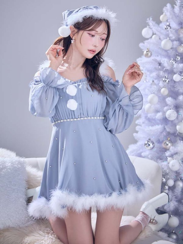 画像32: 【即日発送】【サンタ】袖付きシフォンワンピースビジューサンタコスプレ【コスプレ3点セット】【S-Mサイズ/2カラー】[OF04] (32)