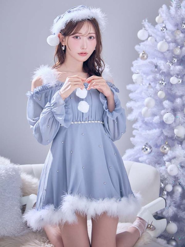 画像29: 【即日発送】【サンタ】袖付きシフォンワンピースビジューサンタコスプレ【コスプレ3点セット】【S-Mサイズ/2カラー】[OF04] (29)