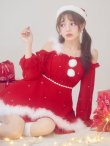 画像1: 【即日発送】【サンタ】袖付きシフォンワンピースビジューサンタコスプレ【コスプレ3点セット】【S-Mサイズ/2カラー】[OF04] (1)