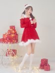 画像11: 【即日発送】【サンタ】袖付きシフォンワンピースビジューサンタコスプレ【コスプレ3点セット】【S-Mサイズ/2カラー】[OF04] (11)