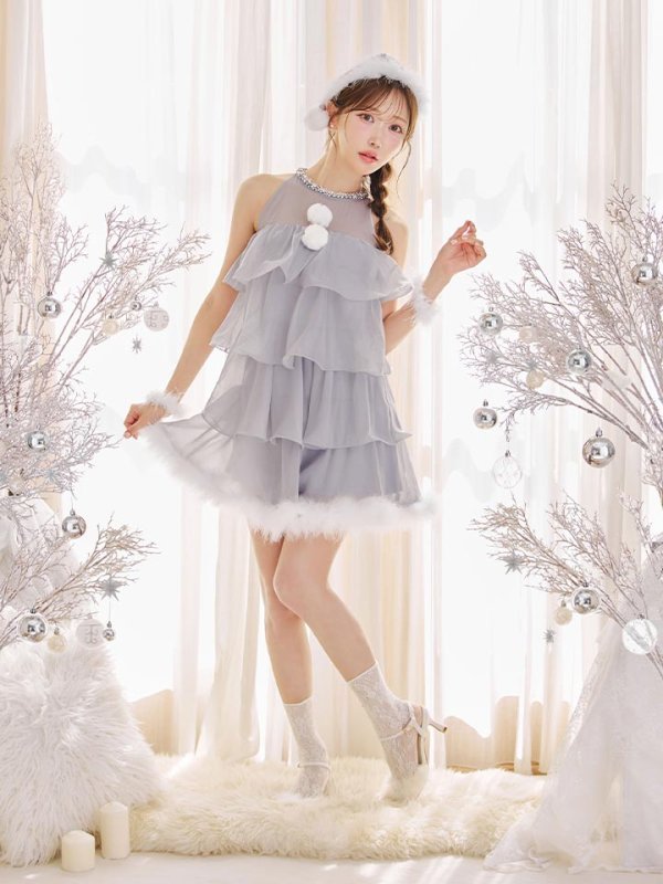 画像17: 【即日発送】【サンタ】アメスリフリルホルターネックサンタコスプレ【コスプレ4点セット】【XS-Lサイズ/2カラー】[OF04] (17)